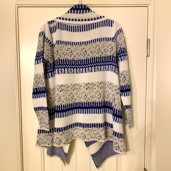 FOREVER 21 Blue White Gray Striped High Low Open Front Long Sleeve Cardigan Sz M - Picture 2 of 8